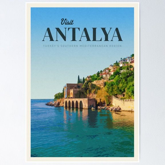 Poster Visit Antalya - No Framed, Vintage Wall Art, Trendy Retro Print, Positive Quote Poster, Room Decor, Wall Art, 12x18