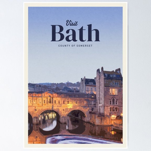 Poster Visit Bath - No Framed, Vintage Wall Art, Trendy Retro Print, Positive Quote Poster, Room Decor, Wall Art, 12x18