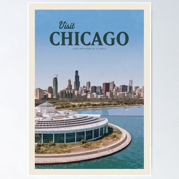 Poster Visit Chicago - No Framed, Vintage Wall Art, Trendy Retro Print, Positive Quote Poster, Room Decor, Wall Art, 12x18
