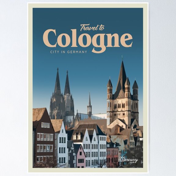 Poster Visit Cologne - No Framed, Vintage Wall Art, Trendy Retro Print, Positive Quote Poster, Room Decor, Wall Art, 12x18