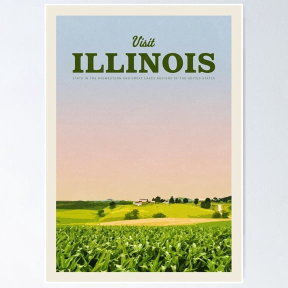 Poster Visit Illinois - No Framed, Vintage Wall Art, Trendy Retro Print, Positive Quote Poster, Room Decor, Wall Art, 8x12