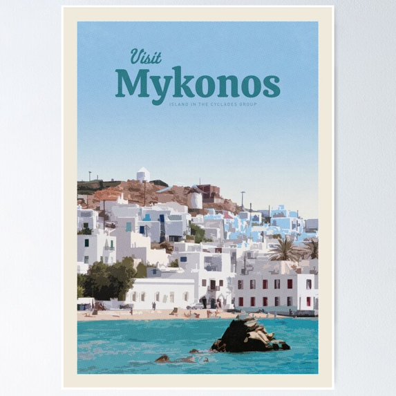 Poster Visit Mykonos Wall Art, Unframed Prints For Home Or Office, Perfect Gift For Everyone, 8x12