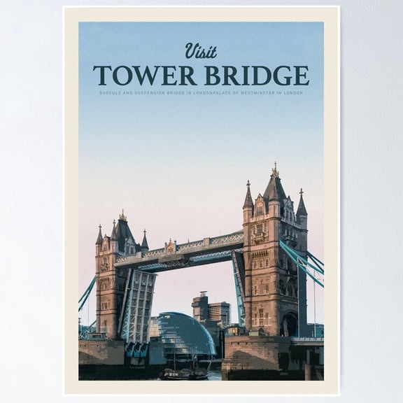 Poster Visit Tower Bridge - No Framed, Vintage Wall Art, Trendy Retro Print, Positive Quote Poster, Room Decor, Wall Art, 24x36