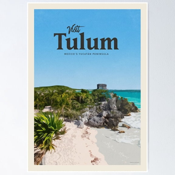 Poster Visit Tulum - No Framed, Vintage Wall Art, Trendy Retro Print, Positive Quote Poster, Room Decor, Wall Art, 12x18