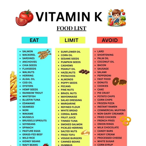 Poster Of Vitamin K Food List, Poster Of Low Vitamin K Food, Poster Of High Vitamin K Food, Poster Of Vitamin K1 K2 Food, Poster Of Vitamin K Intake Chart