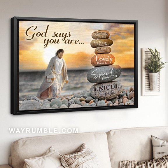 Poster Walking with Jesus, Stone poster, Pretty sunset, God says you are unique - Jesus Poster Prints, Home Decor Wall Art WINXIE DECOR - 24X36, UNFRAMED