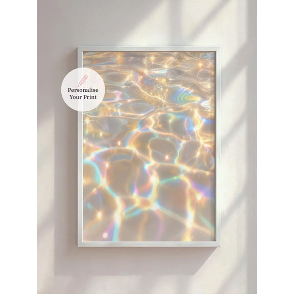 Poster Wall Art Print Golden Pearl Holographic Waves Minimalist Iridescent Modern Decor for Living Room Bedroom Gold 12x16 Inch