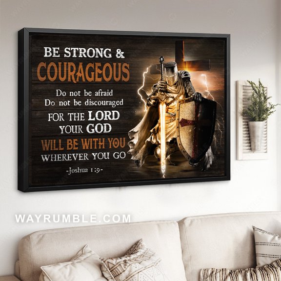 Poster Warrior of Christ, Shield, Light sword, Cross symbol, Be strong and courageous - Jesus Poster Prints, Christian Wall Art WINXIE DECOR - 24X36, UNFRAMED