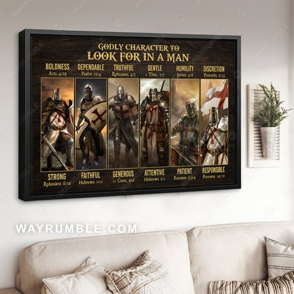 Poster Warrior Red cross, Jesus poster, Godly character to look for in a man - Jesus Poster Prints, Christian Wall Art WINXIE DECOR - 8X12, UNFRAMED