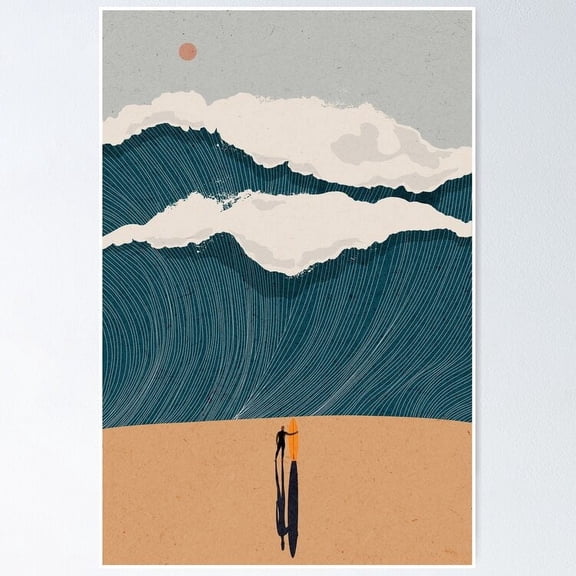 Poster Waves Line Art 1 - No Framed, Vintage Wall Art, Trendy Retro Print, Positive Quote Poster, Room Decor, Wall Art, 12x18