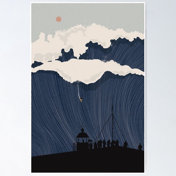 Poster Waves Line Art 2 - No Framed, Vintage Wall Art, Trendy Retro Print, Positive Quote Poster, Room Decor, Wall Art, 8x12