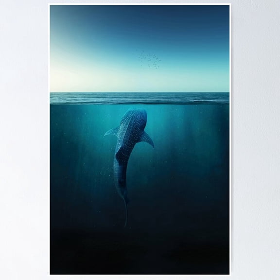 Poster Whale Shark - No Framed, Vintage Wall Art, Trendy Retro Print, Positive Quote Poster, Room Decor, Wall Art, 8x12