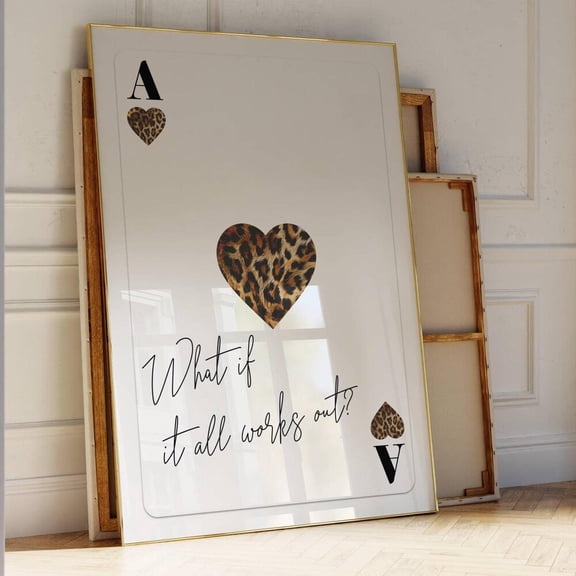 Poster What If It All Works Out Retro Cheetah Print Trendy Wall Art Typography Poster Apartment Aesthetic Print Wall Art Ace Of Hearts Print