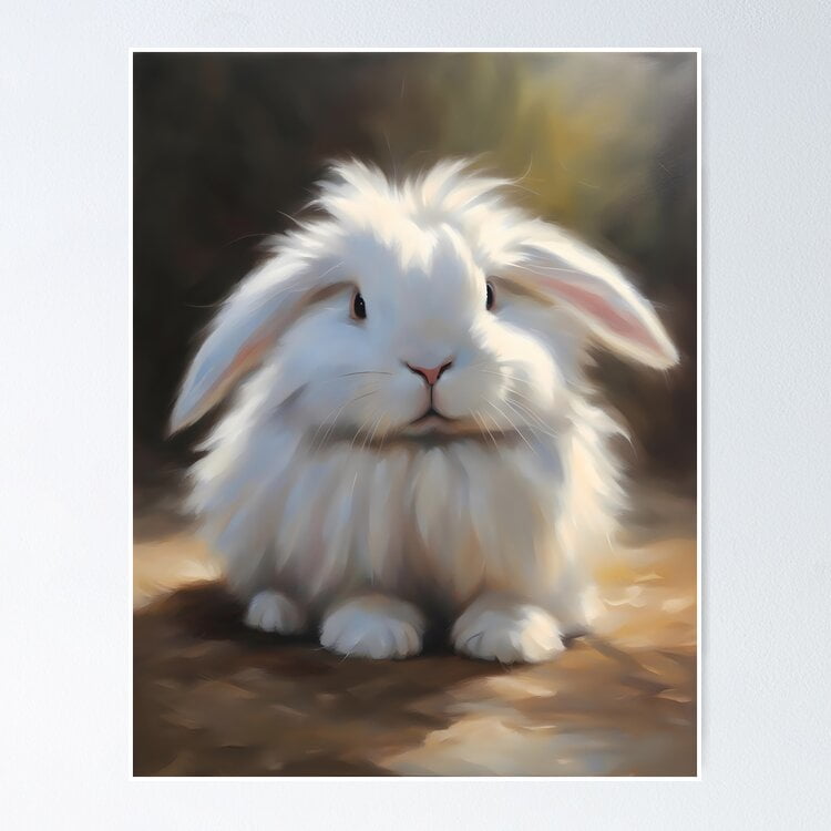 Poster White Angora Rabbit - No Framed, Vintage Wall Art, Trendy Retro ...