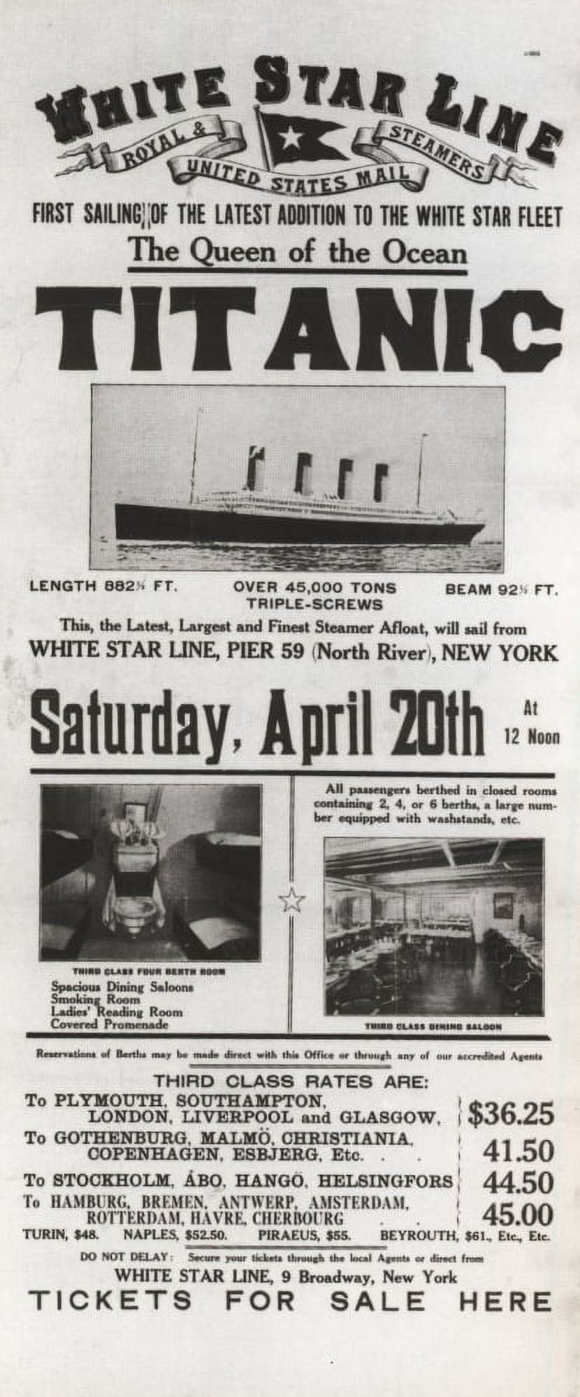 Poster White Star Line Titanic 1912 Canvas Art - (24 x 36)