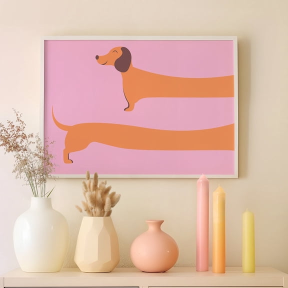 Poster Wiener Dog Art Print, Dopamine Wall Art, Trendy Wall Art, Funny Wall Art, Preppy Room Decor, Danish Room Decor, Y2K Room Decor,Dachshund Dog - No Framed, Vintage Wall Art, Hot Trend!, 12x18