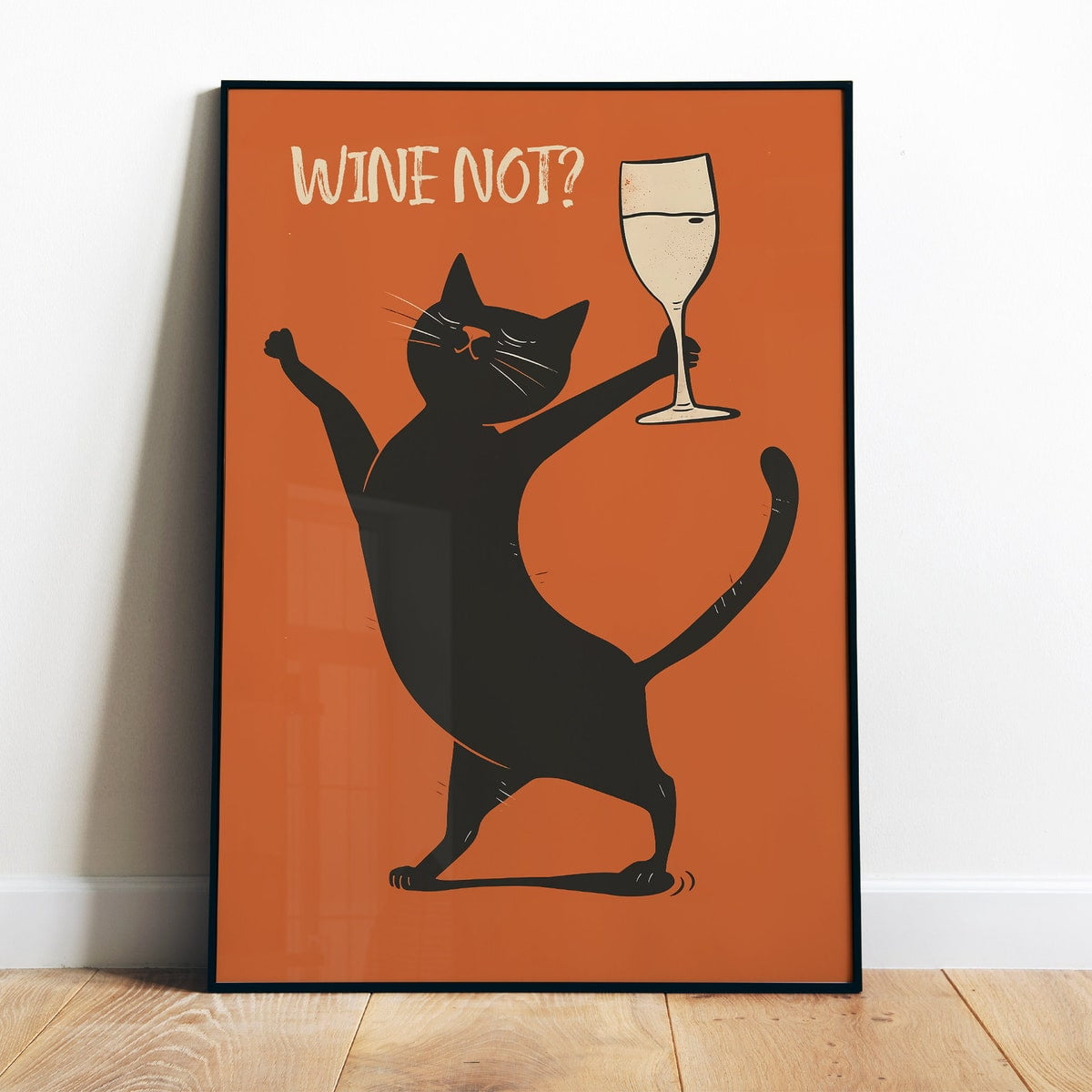 White Cat Drinking Wine Canvas Poster - Retro Mid Century Modern Wall Art, 12x16 Inches Unframed, For Living Room, Bar, Bedroom Decor