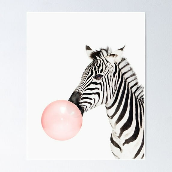 Poster Zebra Print, Bubble Gum, Nursery Art, Zebra Wall Art, Animal, Kids Room, Modern Art, Wall Decor - No Framed, Room Decor, 24x36