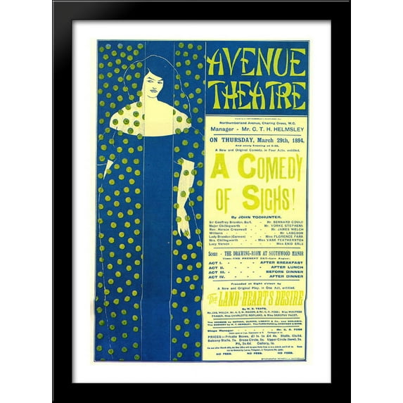 Poster advertising 'A Comedy of Sighs', a play by John Todhunter 28x40 Large Black Wood Framed Print Art by Aubrey Beardsley