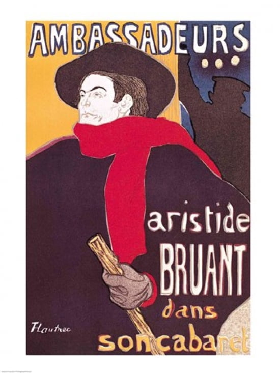 Poster advertising Aristide Bruant Canvas Art - Henri de Toulouse-Lautrec (18 x 24)