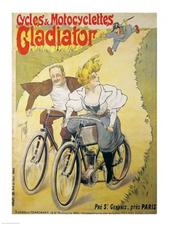 Poster advertising Gladiator bicycles and motorcycles Canvas Art - (24 x 36)
