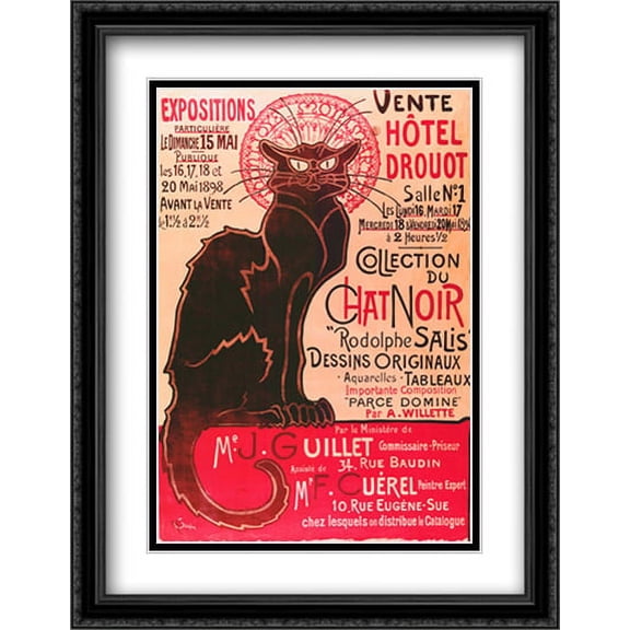Poster advertising an exhibition of the 'Collection du Chat Noir' Cabaret 2x Matted 22x28 Large Black Ornate Framed Art Print by Theophile Steinlen