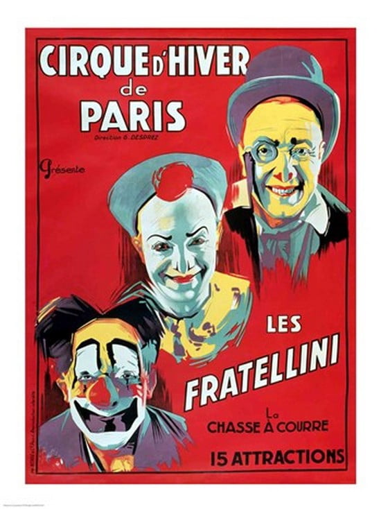 Poster advertising the Cirque dHiver de Paris featuring the Fratellini Clowns Canvas Art - (18 x 24)