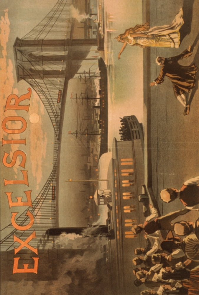 Poster c1884 Excelsior Brooklyn Bridge Canvas Art - Imre Kiralfy (24 x 36)