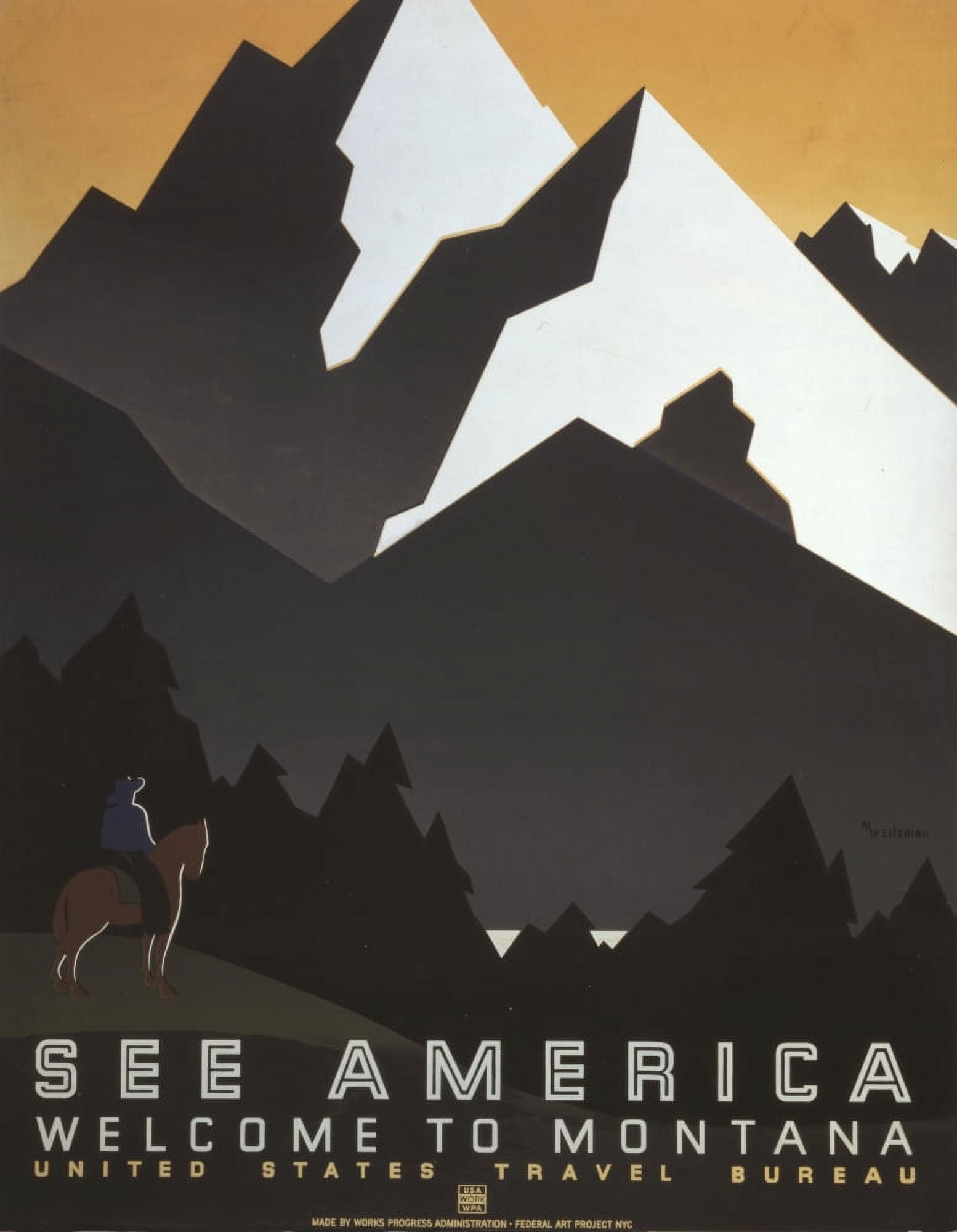 Poster c1936-9 See America Welcome to Montana Canvas Art - Unknown (24 x 36)