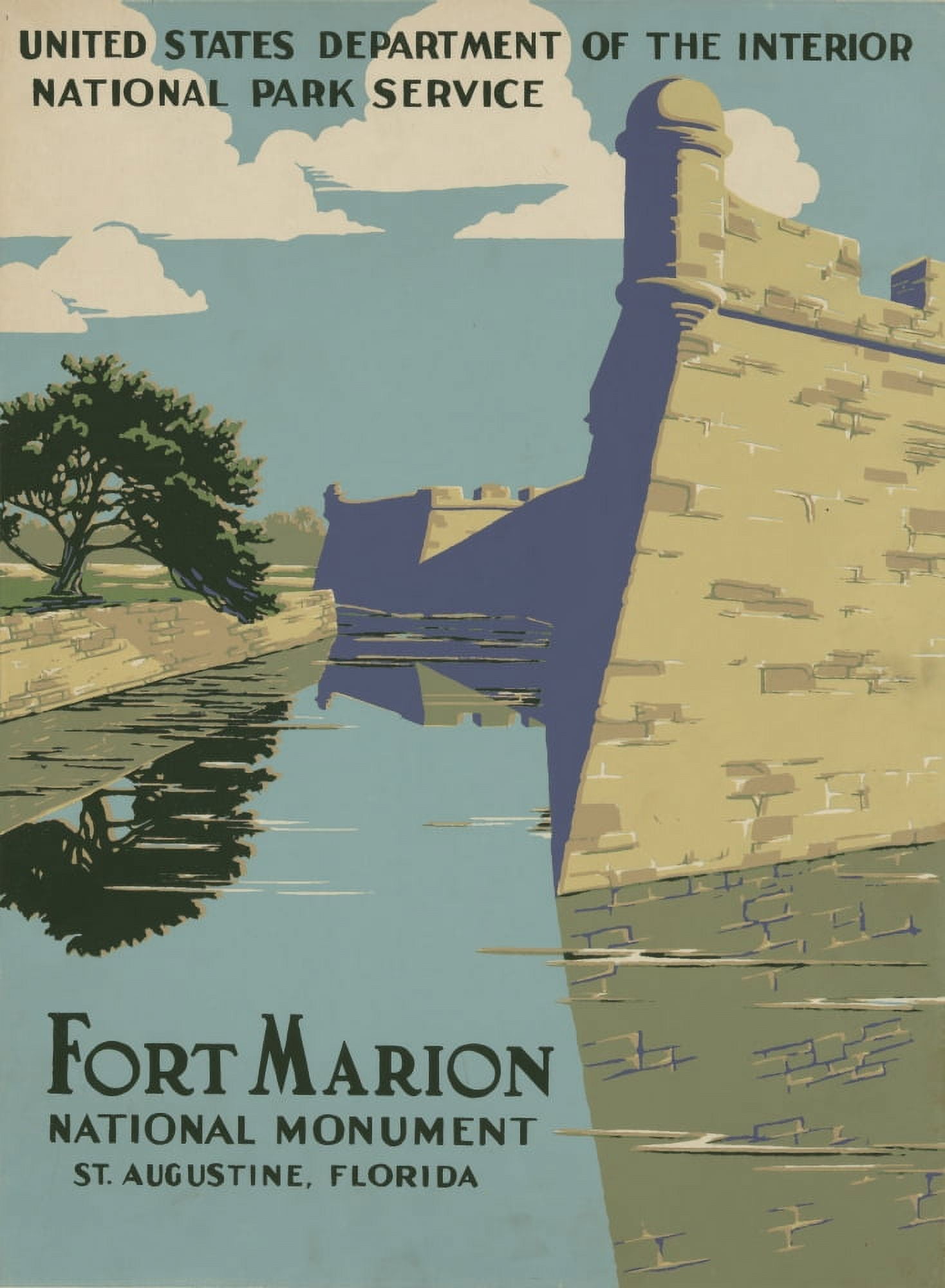 Poster c1938 Fort Marion National Monument St Augustine Florida Canvas Art - Unknown (18 x 24)