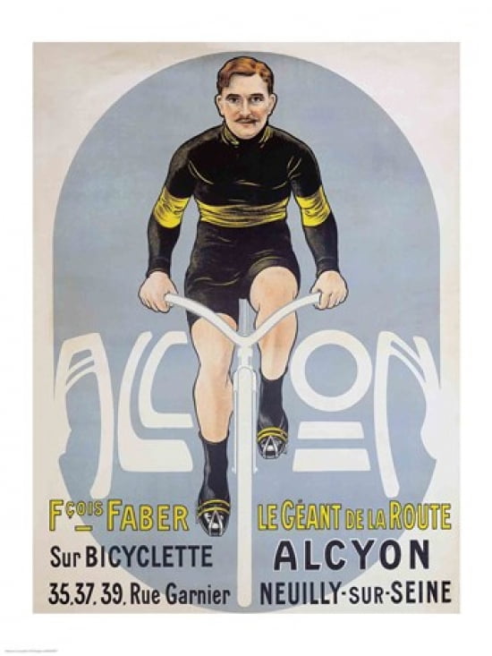 Poster depicting Francois Faber on his Alcyon bicycle Canvas Art -  (18 x 24)