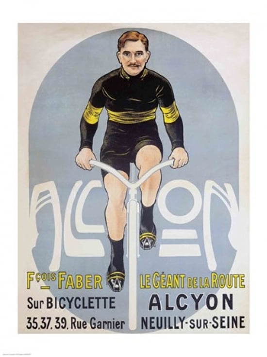 Poster depicting Francois Faber on his Alcyon bicycle Canvas Art - (24 x 36)