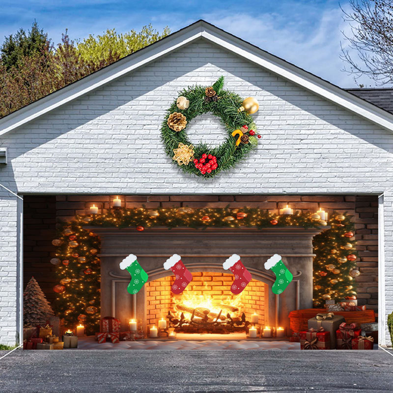 Poster of Christmas Cover Garage Doo Wall Murals Winter Outdoor Large Door Decoration for Interior and Exterior Decoration of Christmas