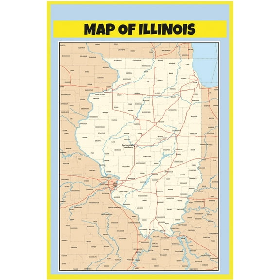 Poster of Illinois Style B - Laminated Wall Poster Print Perfect for Classrooms and Homes - Vivid Imagery with Bright Colors - 20x30