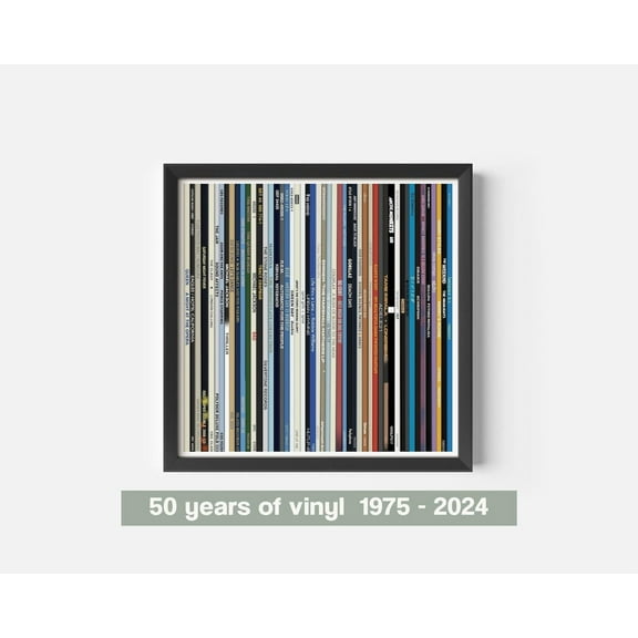 PosterArt 50 Vinyl Record Spine Poster 50 Years of Vinyl Print Retro Music Wall Art Décor for Record Lovers, 12x18 UNFRAMED