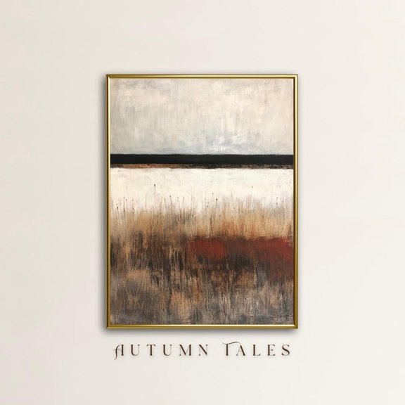 PosterArt Abstract Fall Field Poster Wall Art Minimalist Wabi Sabi Landscape Print Warm Earthy Tone Rustic Farmhouse Decor, 8x12 UNFRAMED