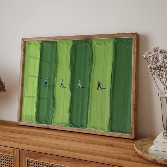 PosterArt Abstract Golfers Print Poster Textured Green Landscape, Modern Sports Art, Size 8x12 UNFFRAMED