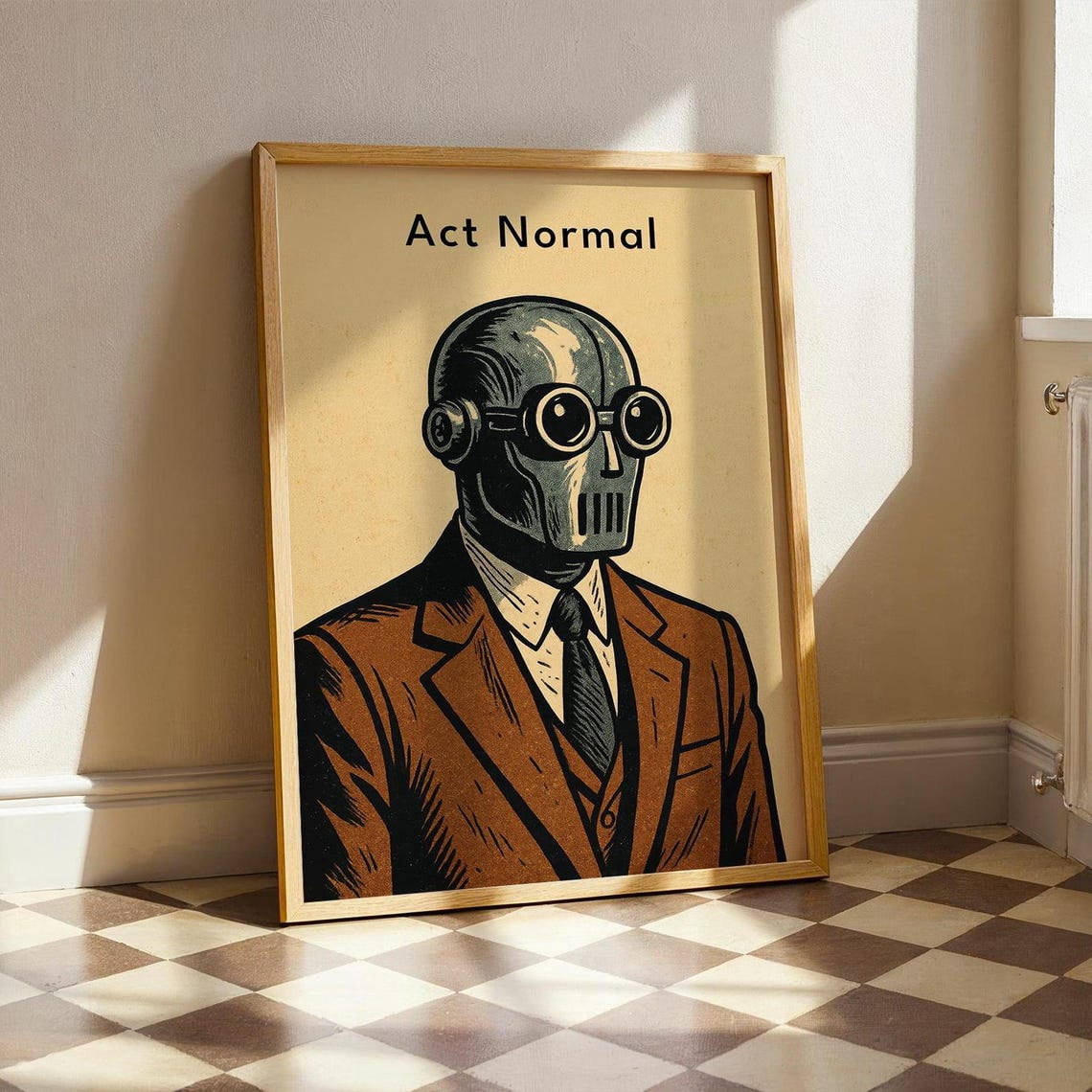 PosterArt Act Normal Poster Wall Art, Retro Robot In Suit Surreal ...