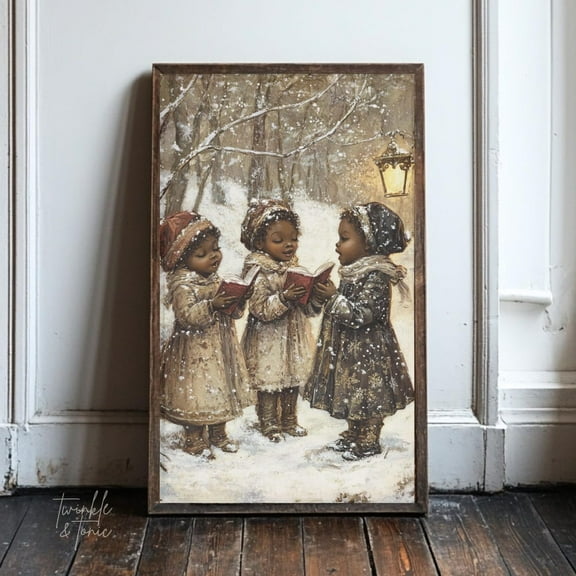 PosterArt African American Carolers Art Print Vintage Winter Holiday Décor Rustic Farmhouse Poster for Christmas, 16x24 UNFRAMED