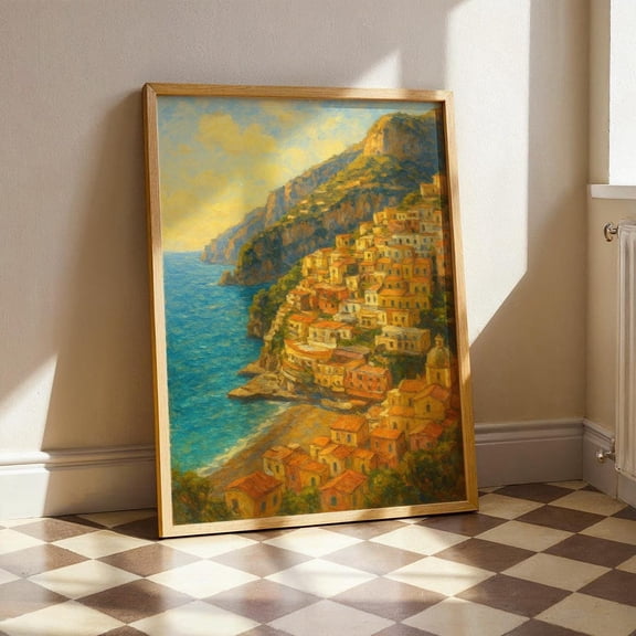 PosterArt Amalfi Coast Wall Art, Italian Coastline Poster, Mediterranean Travel Poster, Warm Beach Town Wall Decor, Coastal Italy Print, 16x24 UNFRAMED