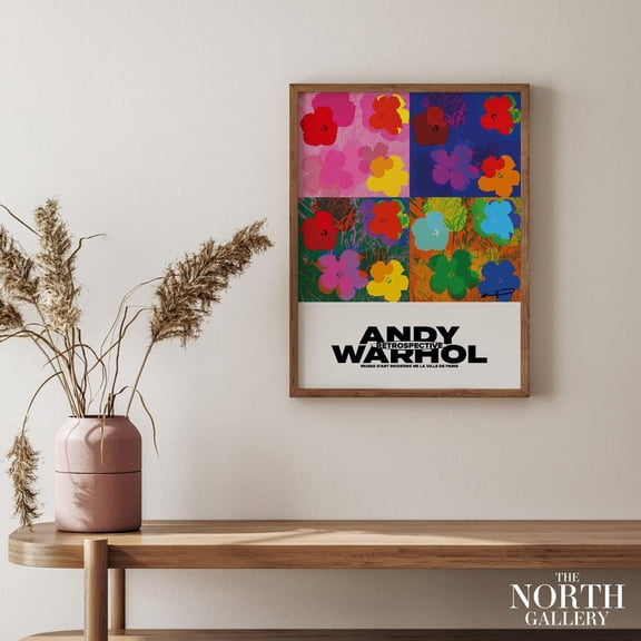 PosterArt Andy Warhol Flowers Print, Warhol Exhibition, Colorful Flower Art, Retro Poster, Size 12x18 UNFFRAMED