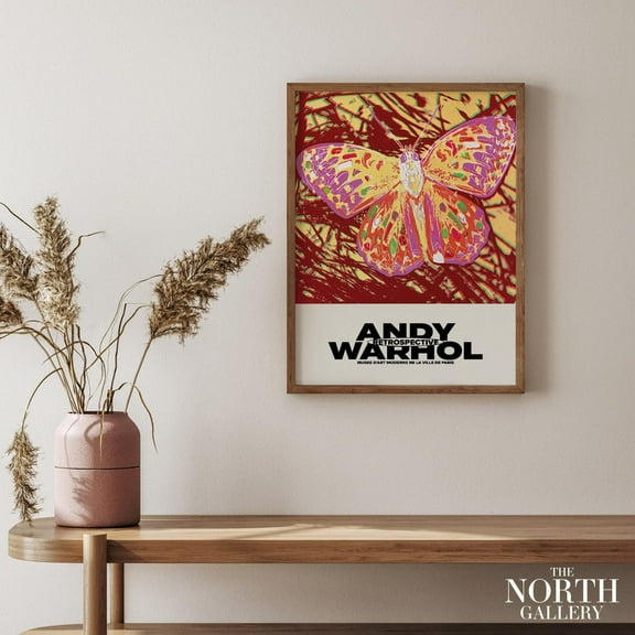 PosterArt Andy Warhol Retro Butterfly Pop Art Exhibition Poster, Museum Poster, Trendy Poster, Gallery Wall Art, Size 8x12 UNFFRAMED