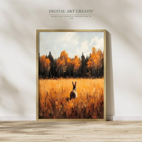PosterArt Autumn Landscape Art Print Vintage Rabbit Scene Poster Countryside Fall Wall Décor Cottagecore Design, 16x24 UNFRAMED