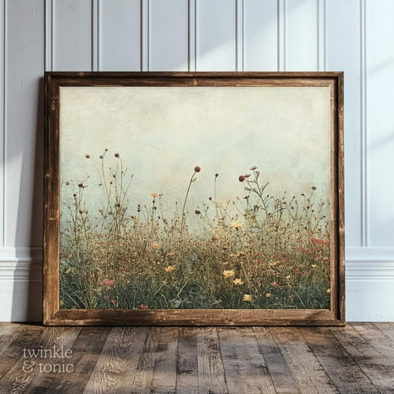 PosterArt Autumn Wildflowers Art Print Moody Fall Wall Décor Rustic Farmhouse Poster Muted Pastoral Floral Scene, 8x12 UNFRAMED