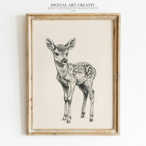 PosterArt Baby Deer Sketch Art Print Minimalist Fawn Drawing Gender Neutral Nursery Wall Décor Cute Animal Design, 8x12 UNFRAMED