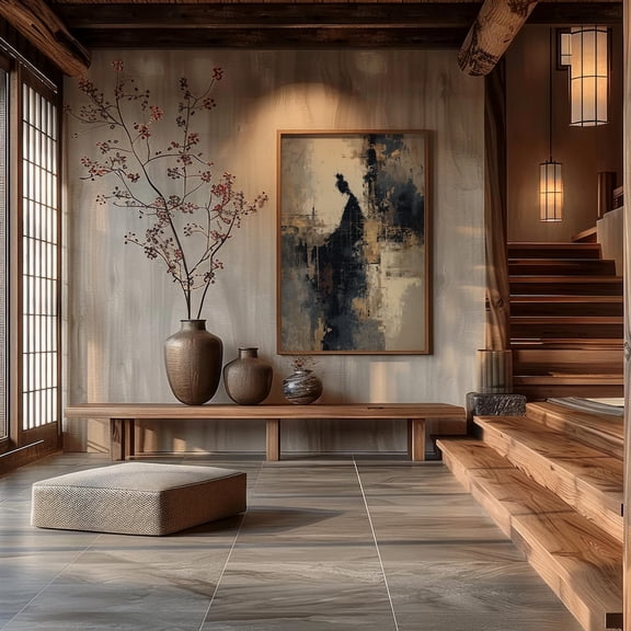 PosterArt Beyond The Self Poster Wall Art, Indigo And Gold Japandi Abstract Illustration For Minimal Spiritual Decor, 24x36 UNFRAMED