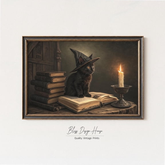 PosterArt Black Cat Witch Wall Art Poster Gothic Print, Witchy Cat Poster, Horror Decor, Spooky Vintage Style Artwork, Dark Academia Gift, Size 24x36 UNFFRAMED