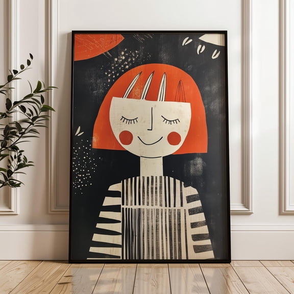 PosterArt Black and Red Poster, Nursery Cartoon Art Print, Risograph Wall Art for Living Room, 12x18 UNFRAMED