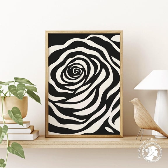 PosterArt Black and White Rose Optical Illusion Art Print, Trippy Minimalist Wall Decor, 8x12 UNFRAMED