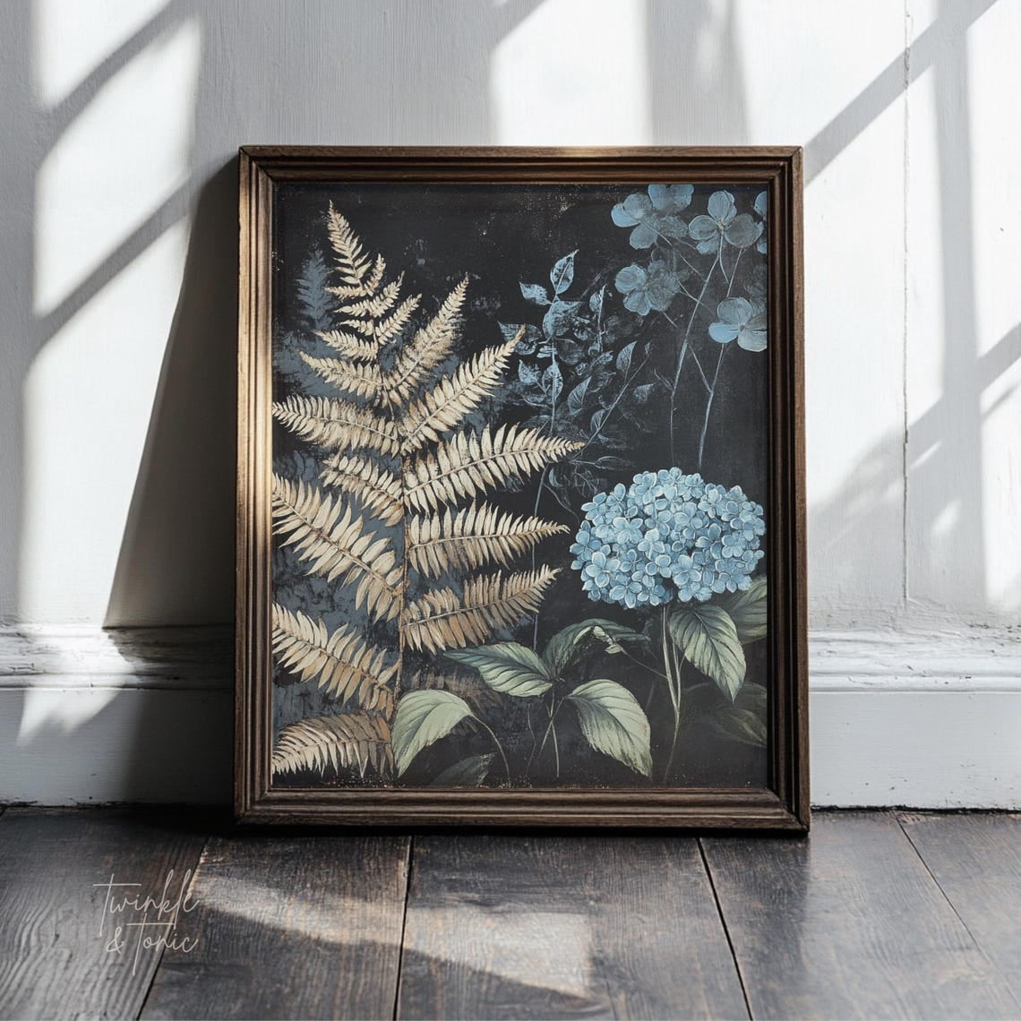PosterArt Blue Hydrangea Art Print Moody Floral Wall Décor Rustic ...